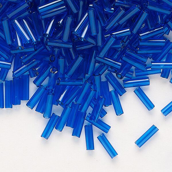 Bead, Preciosa Ornela Czech glass, bugle bead, pkg/500g, 1/4 inch, transparent sapphire blue, (60300). image number 0