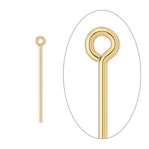 Eye pin, gold-plated brass, 1 inch, 21 gauge. Sold per pkg of 500.