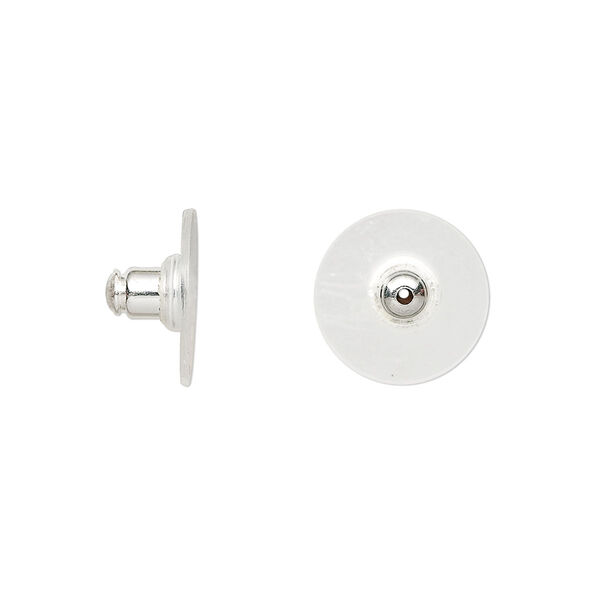 Earnut, plastic and silver-finished brass, 12x7mm comfort clutch. Sold per pkg of 250 pairs. image number 0