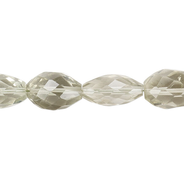 Bead, green quartz (heated), 13x8mm-19x10mm hand-cut faceted oval with 0.4-1.4mm hole, B grade, Mohs hardness 7. Sold per 6-1/2 inch strand. image number 0