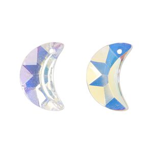 Drop, glass, translucent clear AB, 20x13mm moon. Sold per pkg of 4.