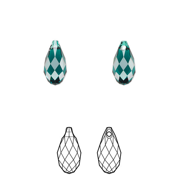 Briolette 24pk emerald, Crystal Passions® 11x5.5mm pendant drop 6010 image number 0