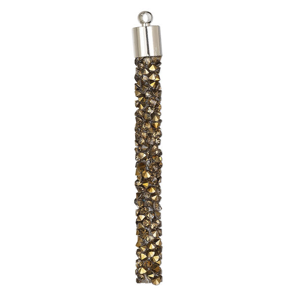Focal, glass / resin / imitation rhodium-finished brass, gold, 53x6mm stick. Sold per pkg of 4. image number 0