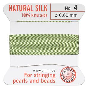 Thread, Griffin, silk, jade green, size #4. Sold per 2-meter card (approximately 78 inches).