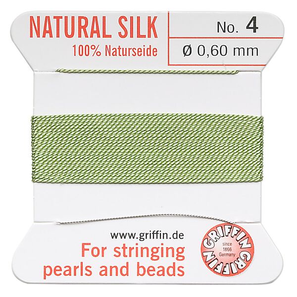 Thread, Griffin, silk, jade green, size #4. Sold per 2-meter card (approximately 78 inches). image number 0