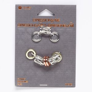 Slide mix, gold- / silver- / copper-finished "pewter" (zinc-based alloy), (6) 12x2mm rondelle and (3) 12x9mm round tube with 6.5mm and 7mm holes. Sold per pkg of 9.