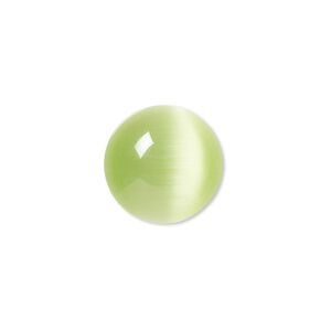 Cabochon, cat's eye glass (fiber optic glass), light green, 16mm calibrated round, quality grade. Sold per pkg of 6.