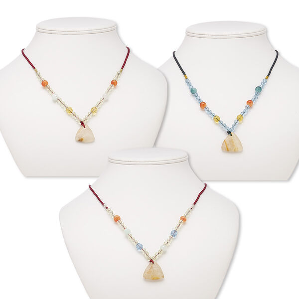 Italian "onyx" / multi-gemstone / acrylic 1pkg3, triangle necklace B- grade, continuous 20 inch mix 23x23x23mm-25x25x25mm image number 0