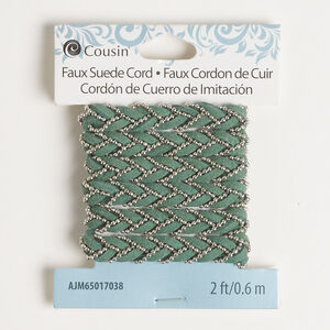 Cord 1pkg1, antique silver-finished steel / faux suede, teal green, 7mm braided, 2-foot section.