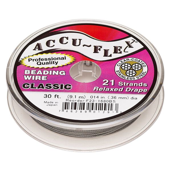 Beading wire, Accu-Flex®, nylon and stainless steel, clear, 21 strand, 0.014-inch diameter. Sold per 30-foot spool. image number 0