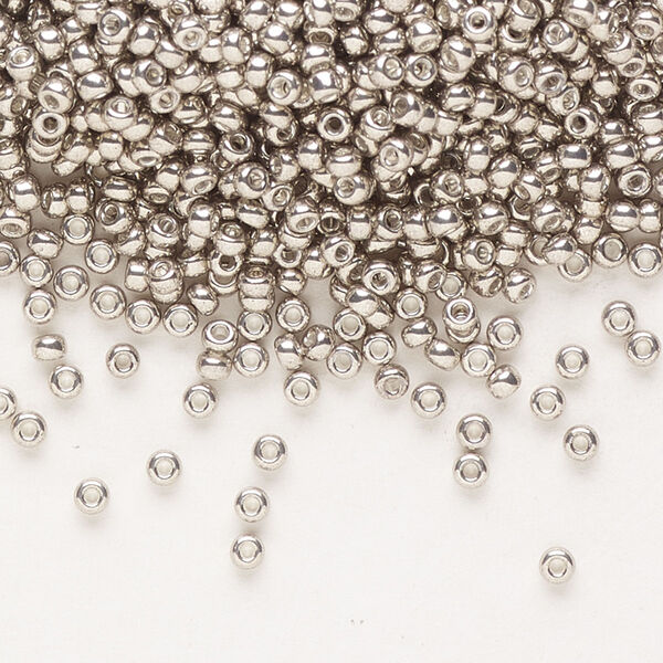 Seed bead, Miyuki, glass, pkg/25g, #11 rocaille, opaque galvanized pewter, (RR-1095). image number 0