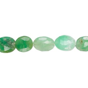Chrysoprase 1pkg1, hand-cut faceted puffed oval bead natural 13 inch 9x7mm-12x9mm