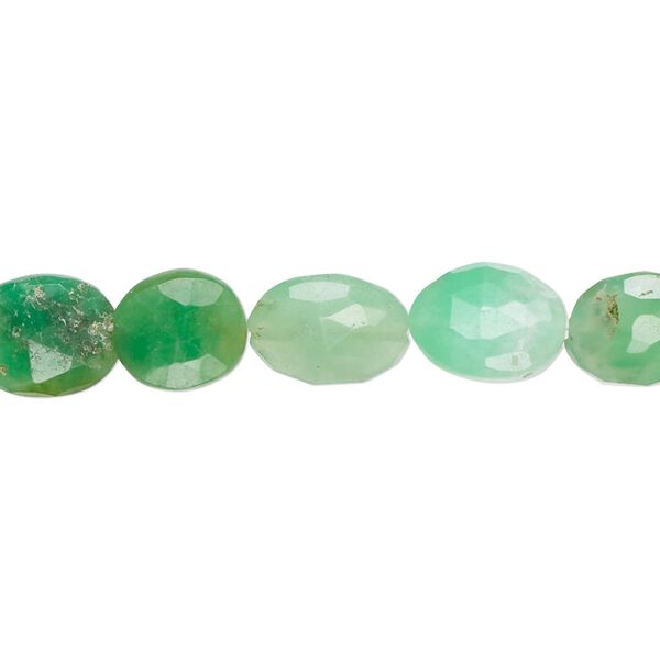 Chrysoprase 1pkg1, hand-cut faceted puffed oval bead natural 13 inch 9x7mm-12x9mm image number 0