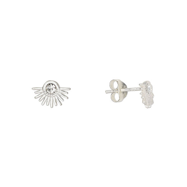 Earstud sterling silver / Preciosa crystal 1pkg2, 9x6.5mm sun / earnuts included, Create Compliments® crystal clear 1 pair image number 0