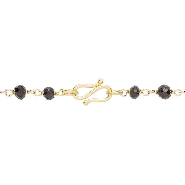 Necklace, black spinel (natural) and gold-finished sterling silver, 3.5-4mm hand-cut faceted rondelle, 18 inches with S-hook clasp. Sold individually. image number 1