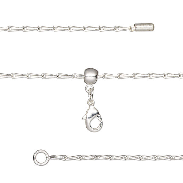 Chain, silicone and silver-plated brass, 1.4mm teardrop, adjustable from 16 to 23-1/2 inches with lobster claw clasp and adjustable slider bead. Sold individually. image number 0