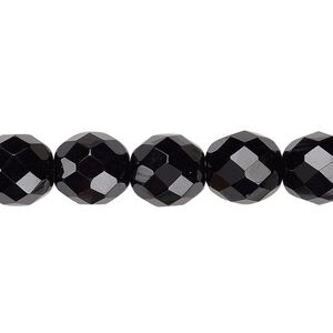 Bead, Czech fire-polished glass, opaque jet, 10mm faceted round. Sold per 15-1/2" to 16" strand, approximately 40 beads.