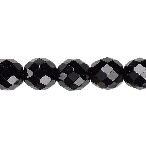 Bead, Czech fire-polished glass, opaque jet, 10mm faceted round. Sold per 15-1/2" to 16" strand, approximately 40 beads. image number 0