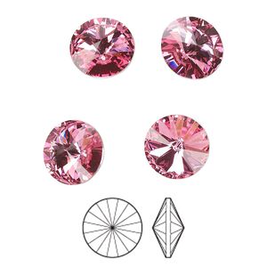 Chaton 8pk rose foil back, Preciosa MAXIMA Czech crystal rhinestone 10.54-10.91mm rivoli SS47