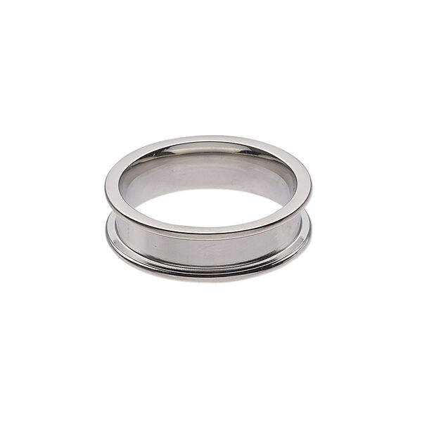 Ring, stainless steel, 6mm wide band with 3.9mm wide channel, size 7. Sold individually. image number 0