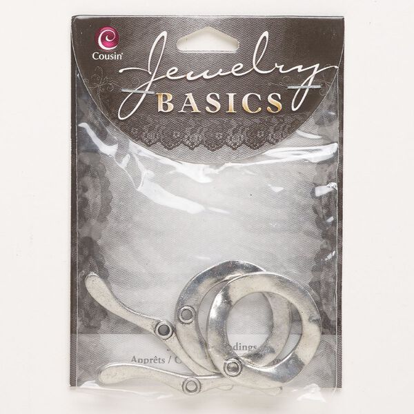 Clasp toggle 1pkg2 "pewter" (zinc alloy), 30mm wavy round, antique silver-finished 1-strand image number 0