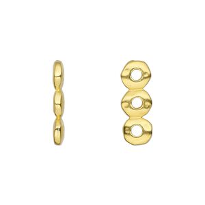 Spacer, TierraCast®, gold-plated pewter (tin-based alloy), 18x2.5mm 3-strand rondelle nugget with 2mm hole, fits up to 6mm bead. Sold per pkg of 20.