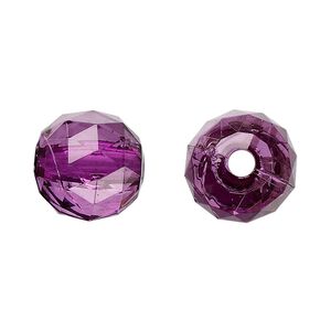 Bead, acrylic, purple, 15mm faceted round. Sold per 100-gram pkg, approximately 50 beads.