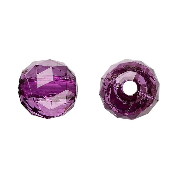 Bead, acrylic, purple, 15mm faceted round. Sold per 100-gram pkg, approximately 50 beads. image number 0