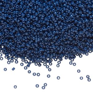 Seed bead, Miyuki, glass, pkg/35g, #15 rocaille, Duracoat® opaque outside dyed navy blue, (RR-4493).
