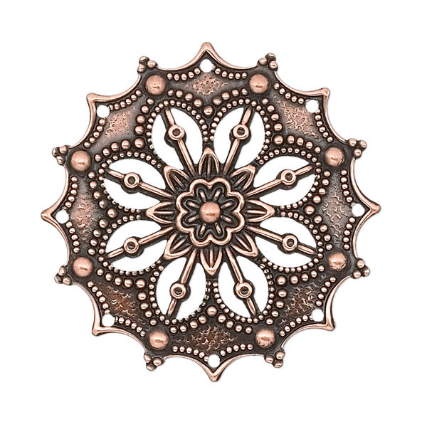 Focal, antique copper-plated brass, 34mm filigree flower. Sold per pkg of 10. image number 0