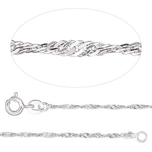 Chain 1pkg1 sterling silver Singapore, 1.3mm / springring clasp, Gossamer™ 16 & 18 inch