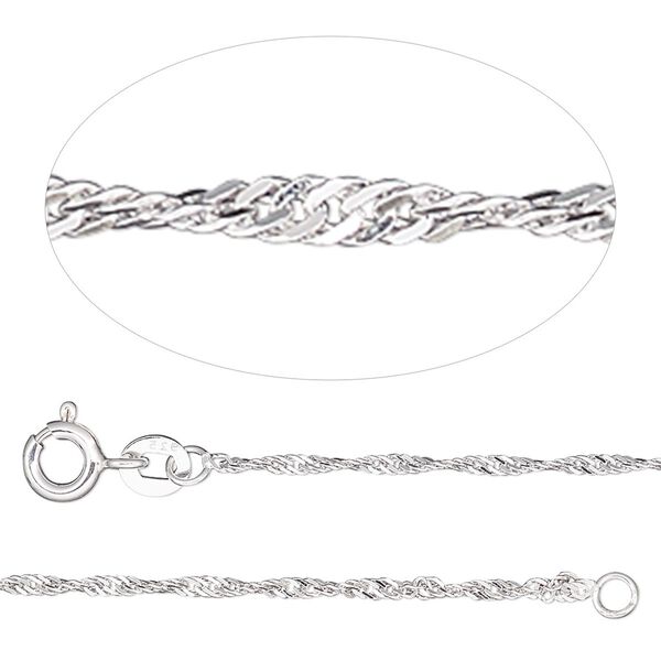 Chain, sterling silver, 1.3mm Singapore, adjustable at 16 and 18 inches with springring clasp. Sold individually. image number 0