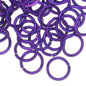 Jump ring, anodized tempered aluminum, purple, 12mm round, 9.2mm inside diameter, 15 gauge. Sold per pkg of 100.