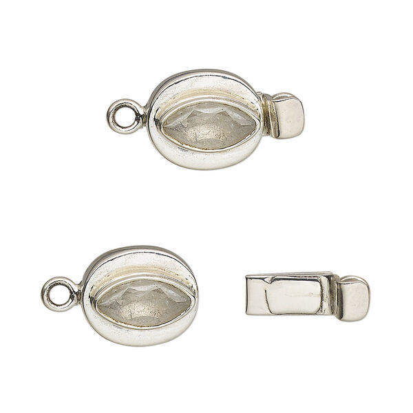 Clasp, tab, white topaz (natural) and sterling silver, 12x10mm oval with 9x5mm faceted marquise. Sold individually. image number 0