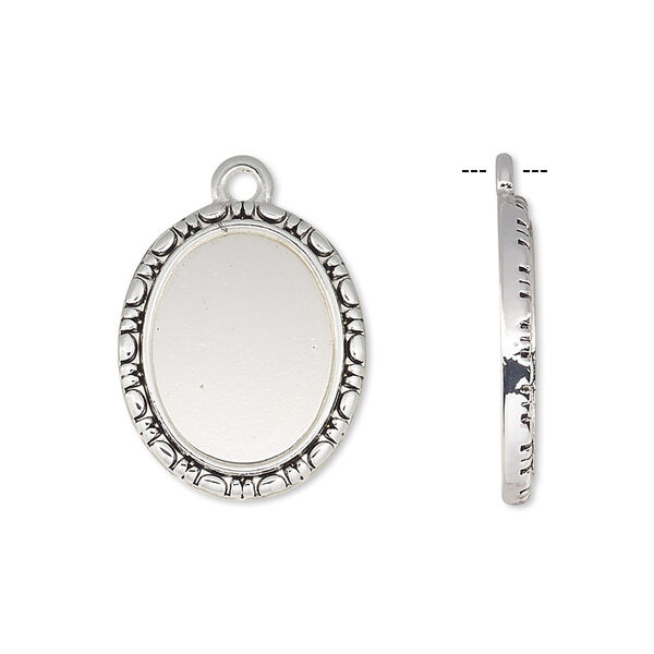 Drop, antique silver-finished "pewter" (zinc-based alloy), 21x17mm oval with rope edge and 16x12mm oval setting. Sold per pkg of 6. image number 0