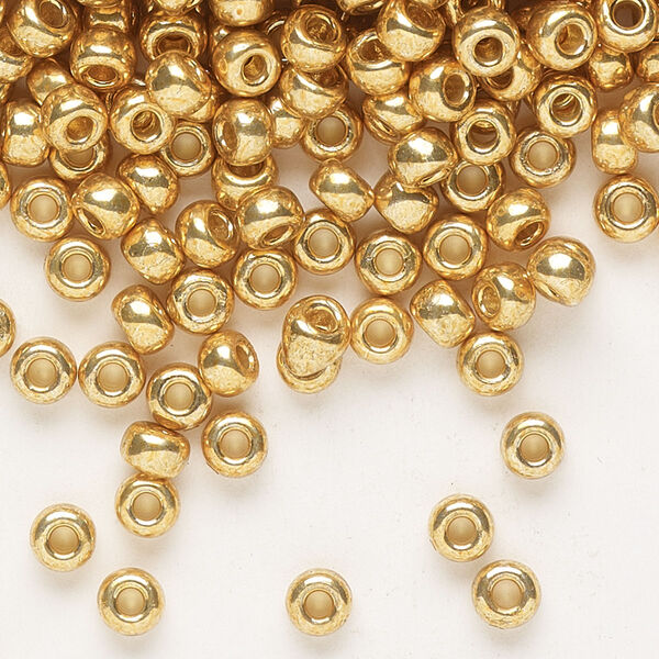 Seed bead, Miyuki, glass, pkg/250g, #6 rocaille, Duracoat® opaque galvanized gold, (RR-4202). image number 0