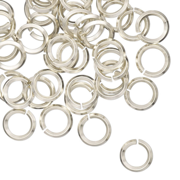 Jump ring, copper / zinc / nickel, nickel silver, 8mm hand-cut round diamond wire, 5.2mm inside diameter, 16 gauge. Sold per pkg of 50. image number 0