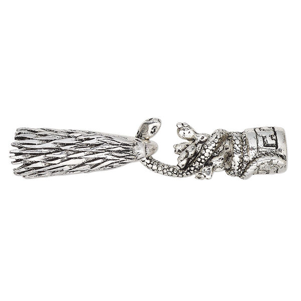 Clasp, hook, antique silver-finished "pewter" (zinc-based alloy), 64x16mm with 36x12mm eagle head and 36x15mm snake with cactus and glue-in ends, 8.5mm inside diameter. Sold individually. image number 0