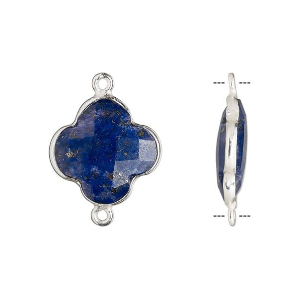 Link, lapis lazuli (natural) and sterling silver, 16-17mm hand-cut double-sided faceted clover. Sold individually. image number 0