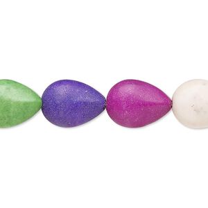 Bead, "howlite" (imitation) resin. mixed colors, 13x10mm-14x11mm puffed teardrop. Sold per 15-inch strand.