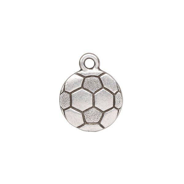 Charm, TierraCast®, antique silver-plated pewter (tin-based alloy), 15mm double-sided textured soccer ball. Sold per pkg of 2. image number 0