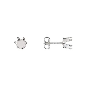 Earstud 1pkg4 Snap-Tite® sterling silver, 5mm round 6-prong setting / earnuts, 2 pair