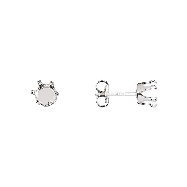 Earstud 1pkg4 Snap-Tite® sterling silver, 5mm round 6-prong setting / earnuts, 2 pair image number 0