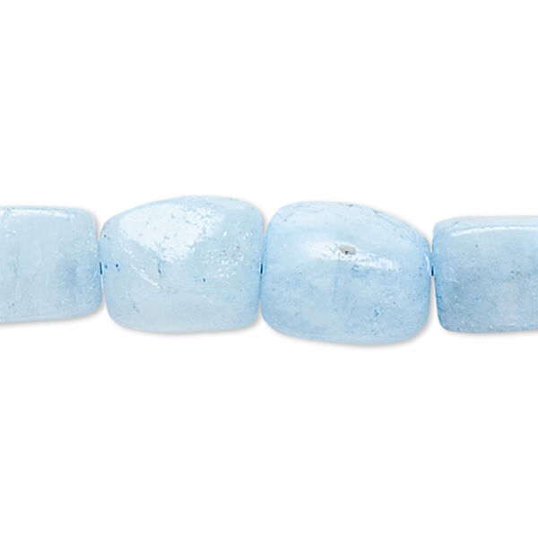Bead, blue aquamarine (heated), small to medium tumbled nugget, Mohs hardness 7-1/2 to 8. Sold per 15-1/2" to 16" strand. image number 0