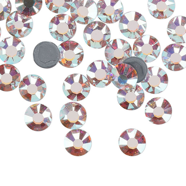 Flat back, Dance With Me™ crystal hotfix rhinestone, crystal AB, foil back, 6.32-6.5mm rose, SS30. Sold per pkg of 48. image number 0