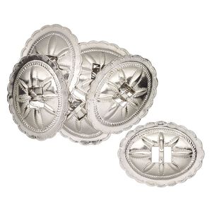 Slide, steel, 58x44mm-58x45mm textured scalloped oval, (2) 10x4.5mm rectangle holes. Sold per pkg of 10.