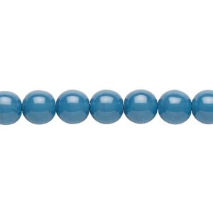 Bead, Czech dipped décor glass druk, medium blue, 8mm round. Sold per 15-1/2" to 16" strand.
