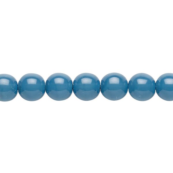 Bead, Czech dipped décor glass druk, medium blue, 8mm round. Sold per 15-1/2" to 16" strand. image number 0