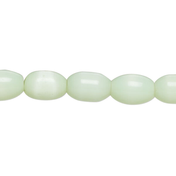 Bead, fiber optic glass, pkg/14 inch, opaque light green, 10x7mm center-drilled oval. image number 0