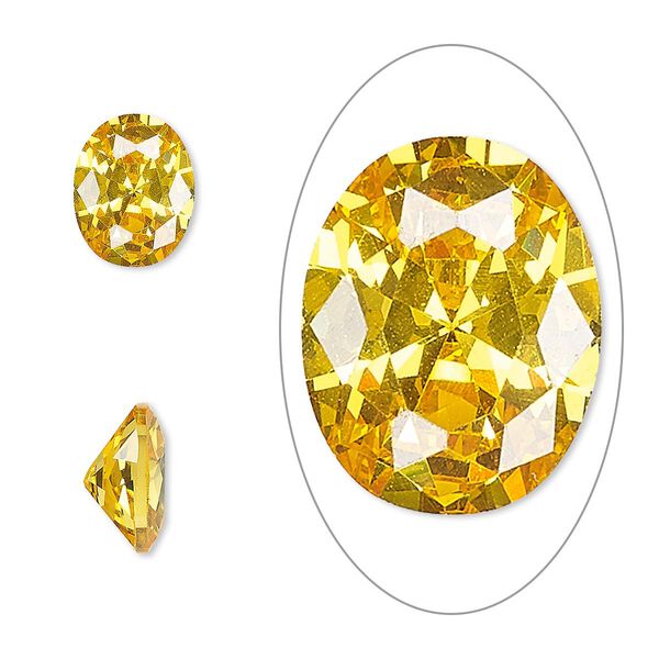Gem, cubic zirconia, topaz gold, 10x8mm faceted oval, Mohs hardness 8-1/2. Sold individually. image number 0